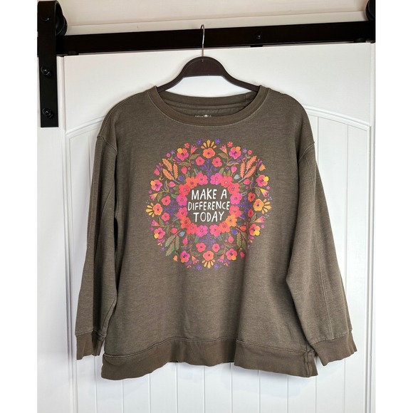NATURAL LIFE Tops - Natural Life Womens Small Brown Make A Difference Today Floral Sweatshirt